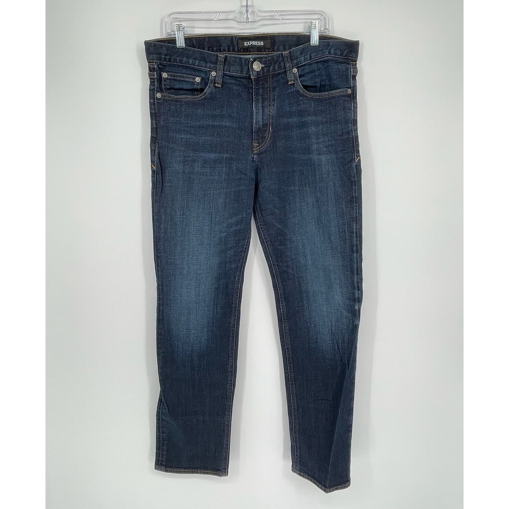 Express Men's Blue Dark Wash Slim Straight Stretch Basic Denim Jeans Size 34x32